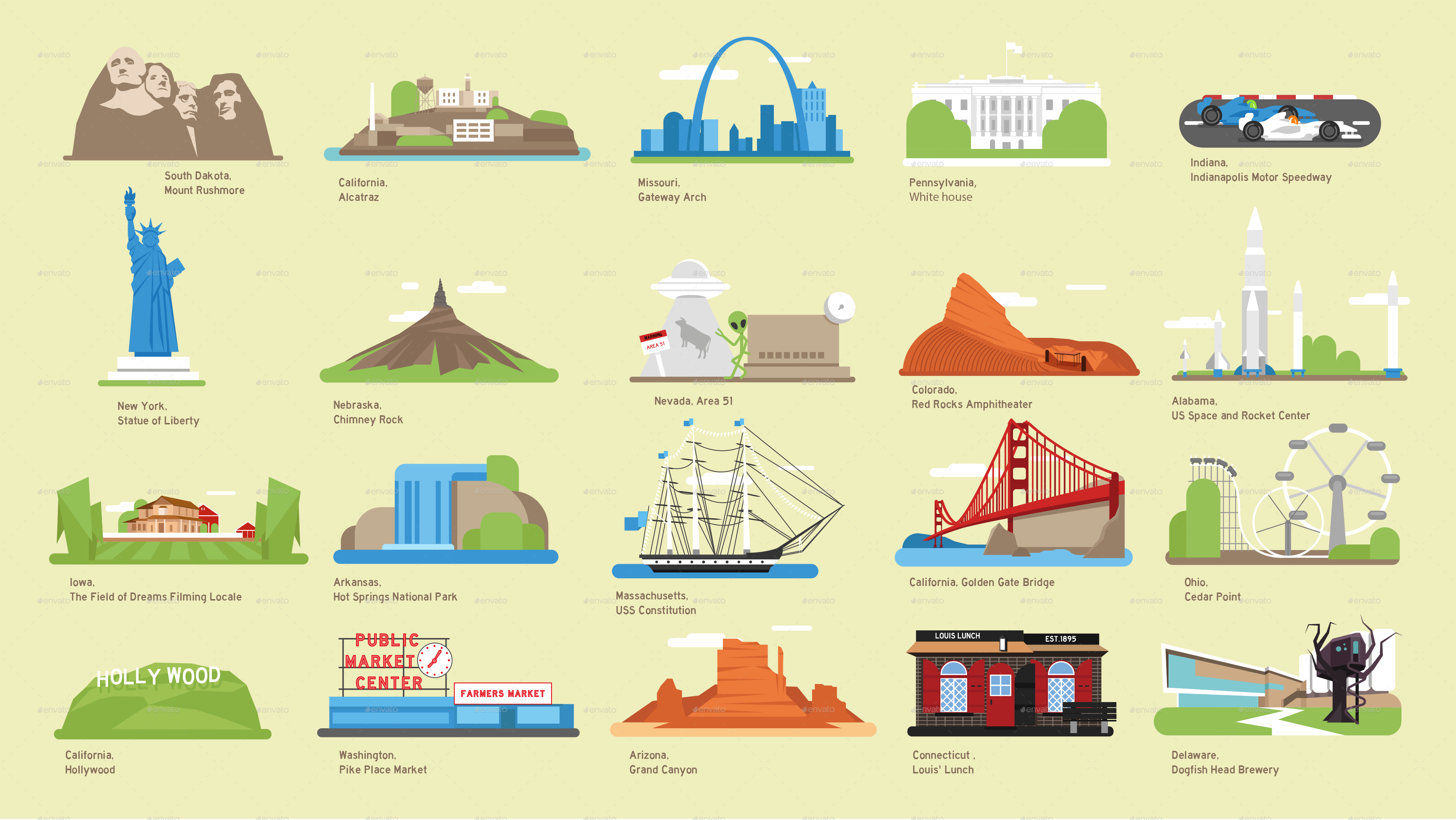USA Vector Map and US Landmark Icons by DEMG GraphicRiver