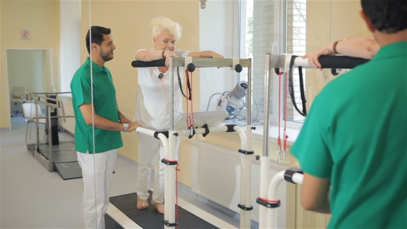 Senior Woman Goes on Rehabilition Treadmill alt