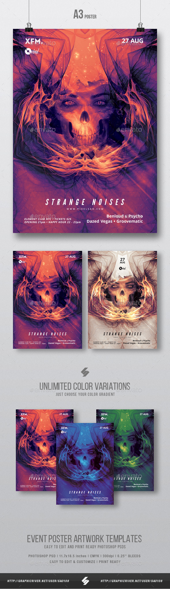 Strange Noises - Hardcore Party Flyer / Poster Template A3 - Events Flyers
