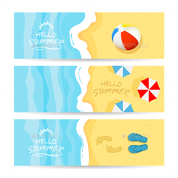 Three Summer Cards with Sea and Sandy Beach - Travel Conceptual