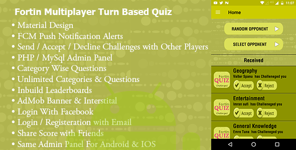 Fortin Quiz -Turned Based Accept/Decline Challenge - CodeCanyon Item for Sale