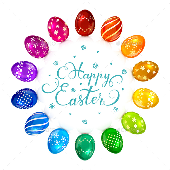 Circle of Multicolored Decorative Easter Eggs - Miscellaneous Seasons/Holidays