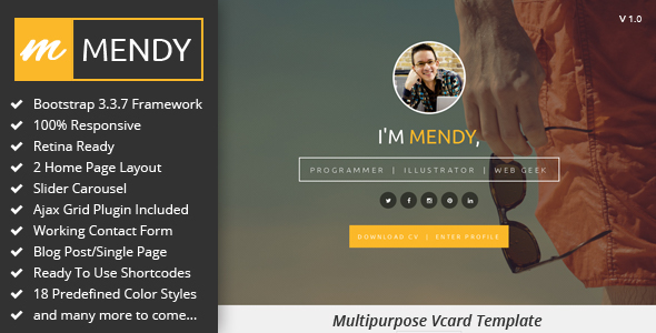 Mendy : Personal Vcard/Resume HTML5 Template - Resume / CV Specialty Pages