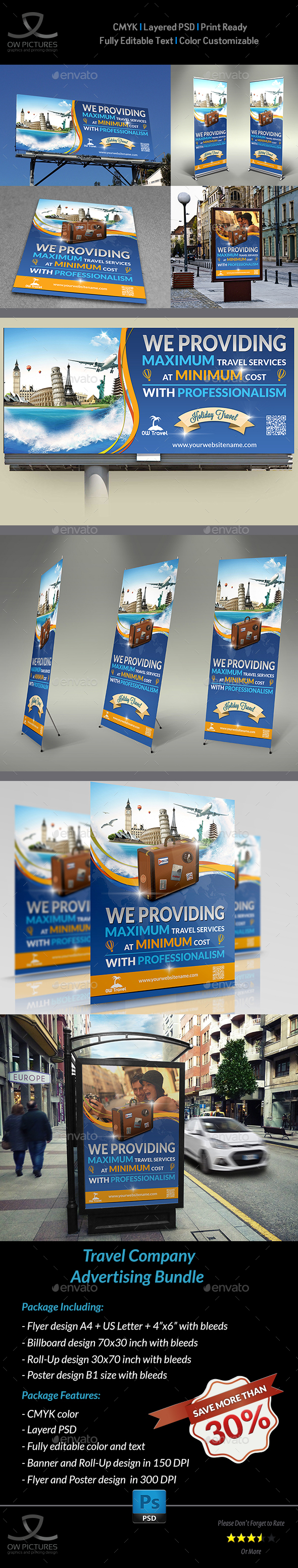 Travel Company Advertising Bundle Template - Signage Print Templates