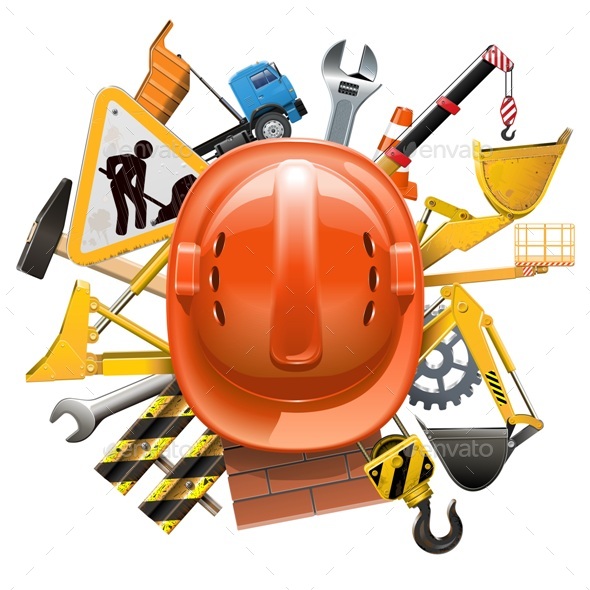 Vector Construction Concept with Helmet - Industries Business