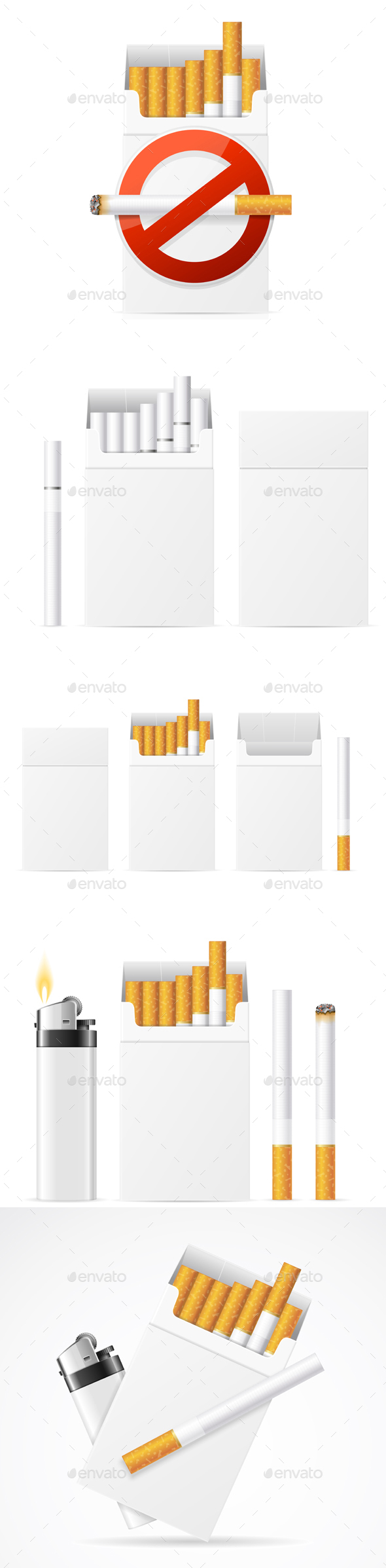 Realistic Template Blank White Cigarette Pack with Pocket Lighter - Miscellaneous Conceptual