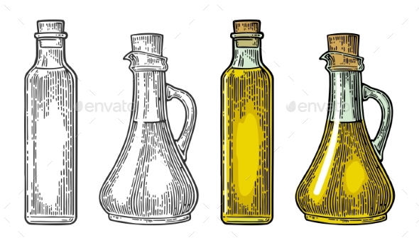 Bottle and Jug Glass of Liquid with Cork Stopper - Miscellaneous Vectors