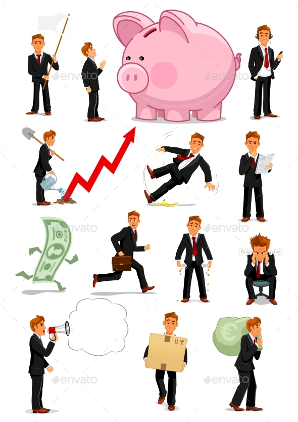 Businessman Character in Different Situations Set - Concepts Business