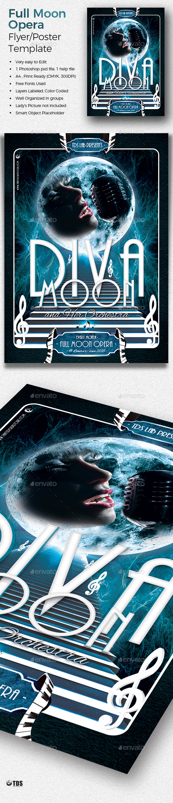 Retro Futuristic Full Moon Opera Flyer Template - Miscellaneous Events