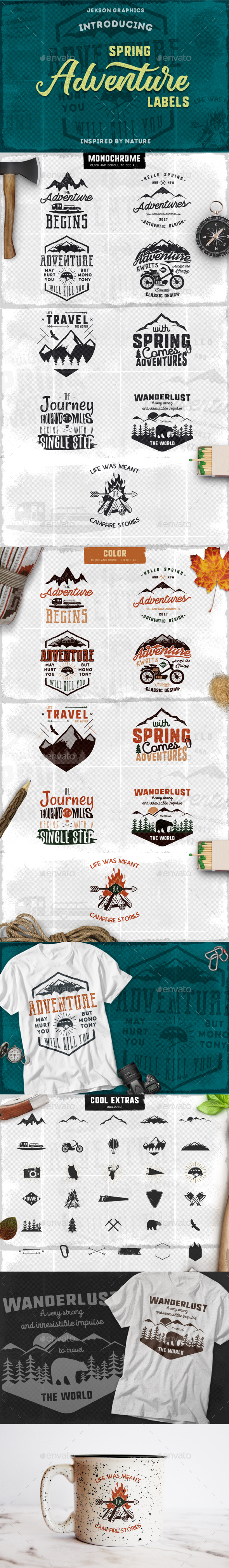 Spring Adventure Motivational Labels - Badges & Stickers Web Elements