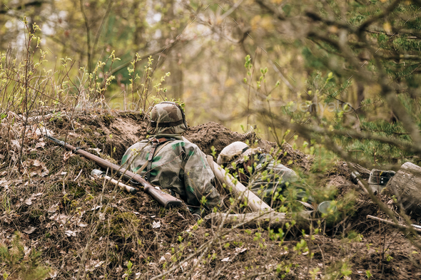 Two Men Dressed As German Wehrmacht Infantry Soldiers In World W - Stock Photo - Images