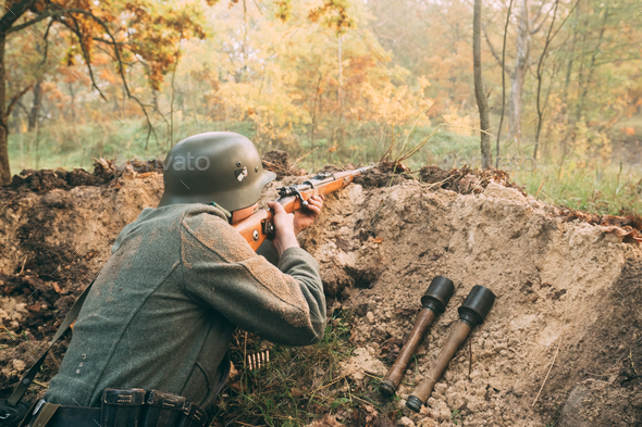 Re-enactor Dressed As German Wehrmacht Infantry Soldier In World - Stock Photo - Images