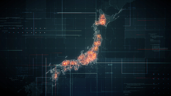 Black Japan Map with Lines Rollback Camera 4K