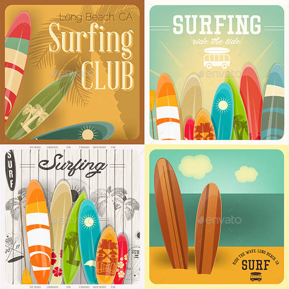 Surfing Posters Set - Sports/Activity Conceptual