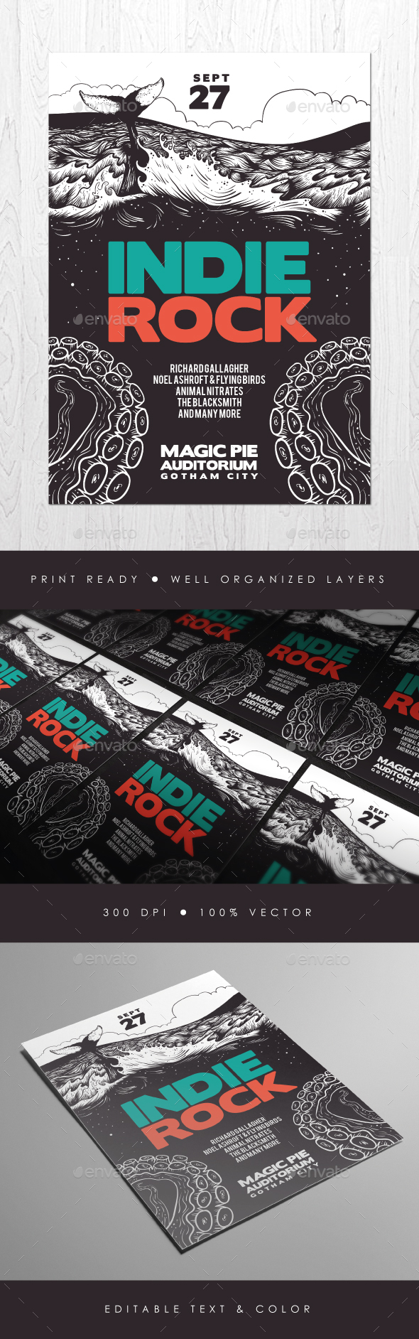 Illustrated Indie Rock Flyer - Concerts Events
