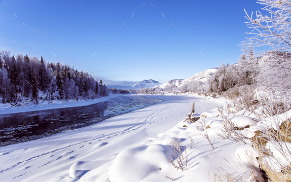 Winter Snowy Landscape By A River, Snowy Landscape Pictures