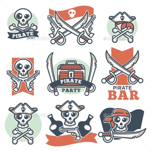 Pirate Spirit Logo Emblems Vector Poster on White - Miscellaneous Vectors