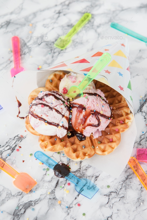 Waffles with ice cream - Stock Photo - Images