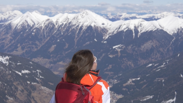 Woman Enjoies the View of Mountain Summits