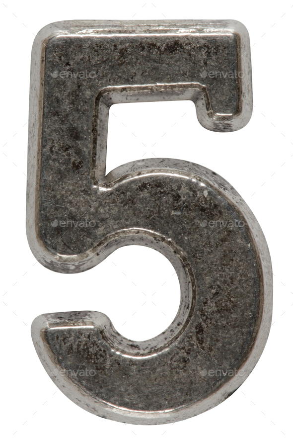 Metal numeral 5 five, isolated on white background, with clippin - Stock Photo - Images