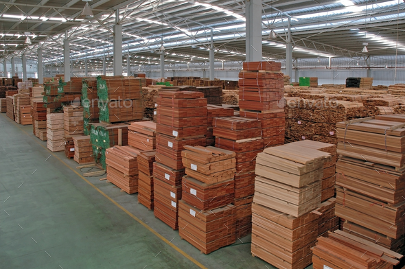 Wood Factory Warehouse Stacks of Wood