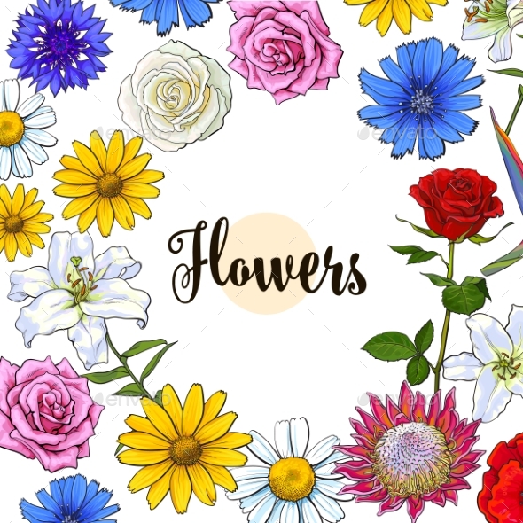 Square Banner Various Flowers with Round Place - Flowers & Plants Nature