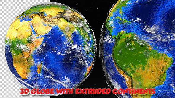 3D Globe with Extruded Continents alt