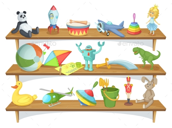 Illustration of Childrens Toy Shelf - Man-made Objects Objects