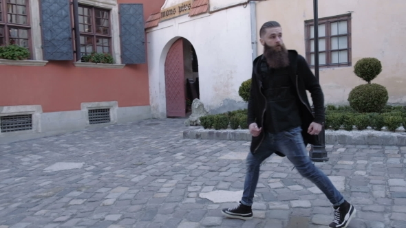 VideoHive Handsome Bearded Man Posing in the Street Brutal Hipster Portrait 19784195 VideoHive Handsome Bearded Man Posing in the Street Brutal Hipster Portrait 19784195