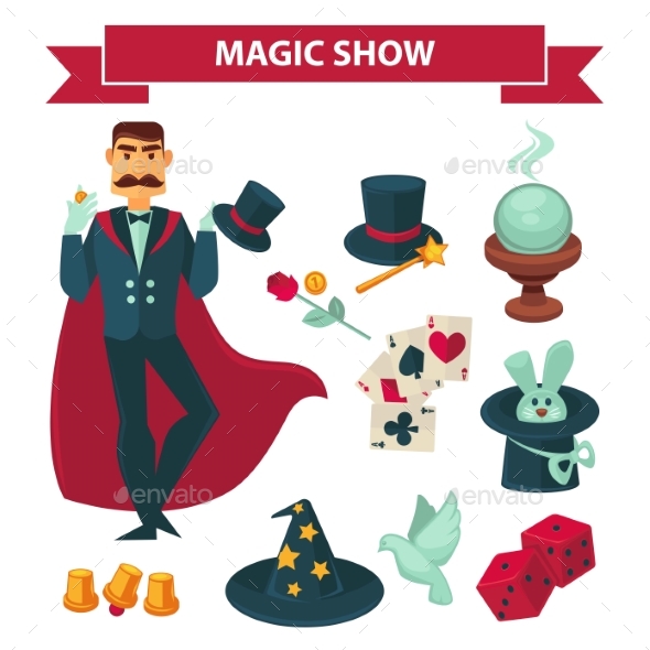 Circus Magician Man with Magic Show Vector - People Characters
