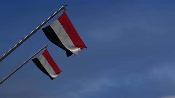 Yemen Flags In The Blue Sky  - 4K