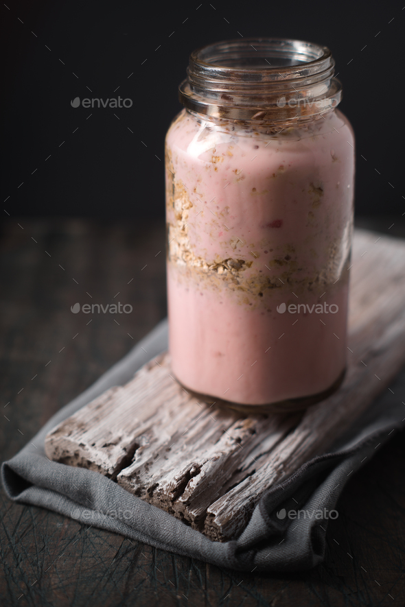 Healthy yogurt on the  wooden table vertical - Stock Photo - Images