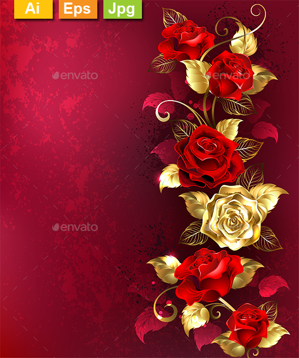 Composition with Red Jewelry Roses - Flourishes / Swirls Decorative