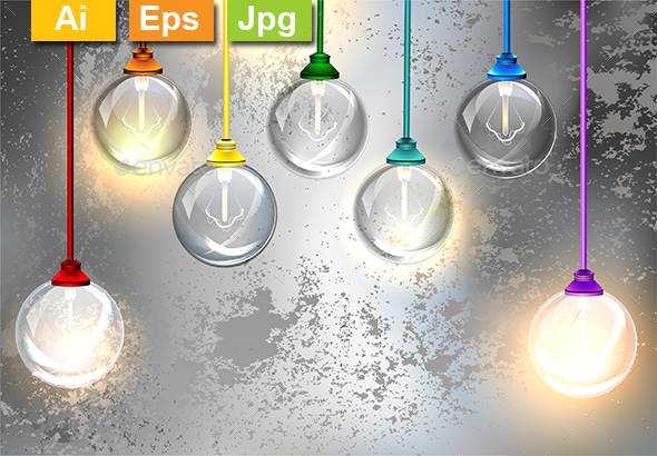 Round Light Bulbs on a Gray Background - Miscellaneous Conceptual