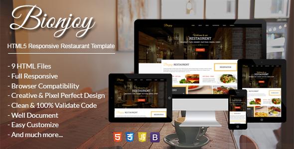 Bionjoy - HTML5 Responsive Restaurant Template - Restaurants & Cafes Entertainment