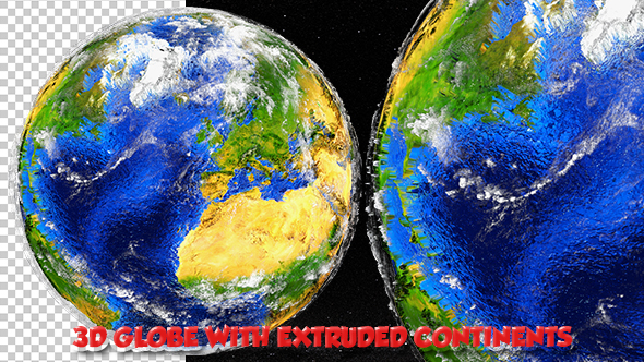 3D Globe with Extruded Continents Northern Hemisphere alt