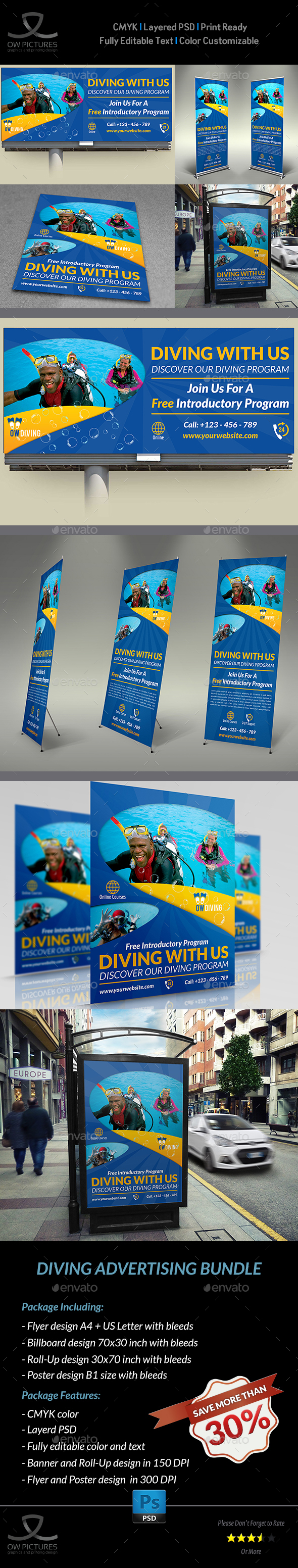 Diving Advertising Bundle Vol.2 - Signage Print Templates
