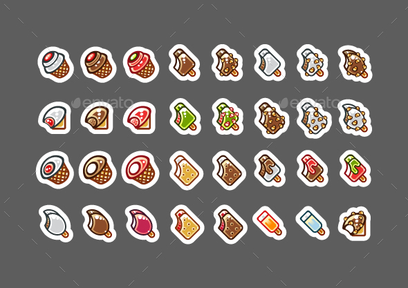 2D Bitten Ice Creams for Creating Video Games - Food Objects