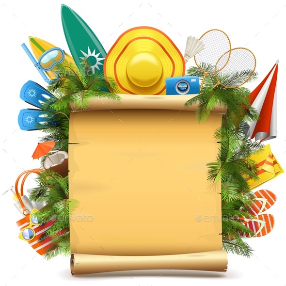 Vector Beach Concept with Paper Scroll - Sports/Activity Conceptual