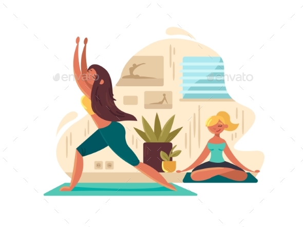 Young Girls Practicing Yoga - People Characters