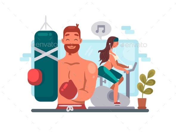 Man and Woman Training in Gym - People Characters