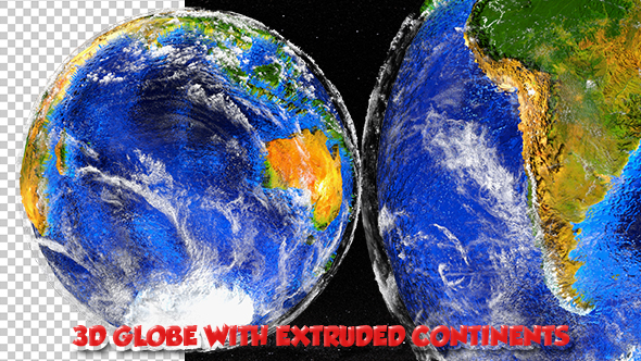 3D Globe with Extruded Continents Southern Hemisphere
