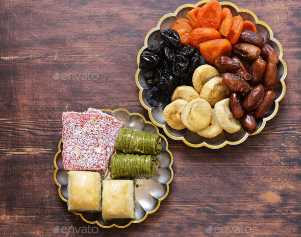 Oriental Sweets (Baklava, Rahat Loachum) And Dried Fruits - Stock Photo - Images