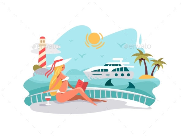 Girl Reading Book on Deck of Yacht - People Characters
