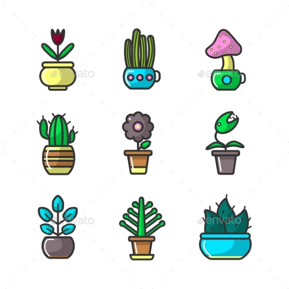 Plants and Flowers in Pots Vector Collection - Flowers & Plants Nature