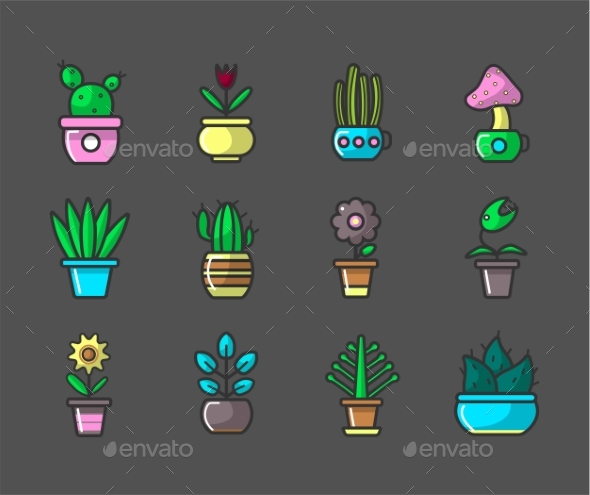 Plants and Flowers in Pots Vector Collection - Flowers & Plants Nature