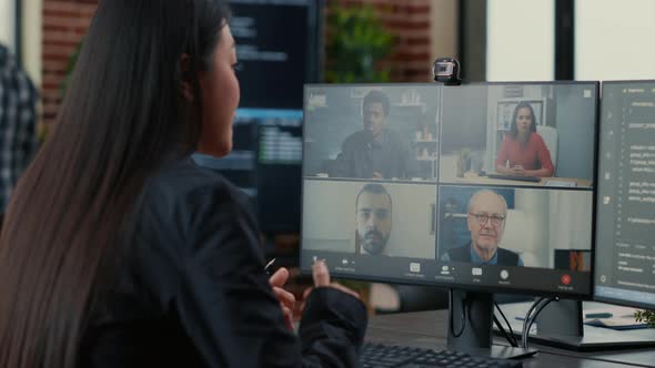 It Startup Employee in Video Call Conference with Client Team Discussing Coding Project alt