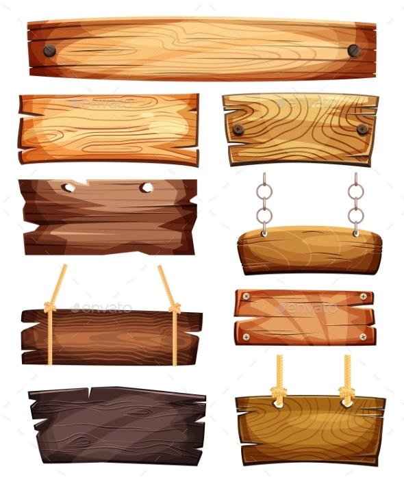 Vintage Empty or Blank Wooden Signboards - Miscellaneous Vectors