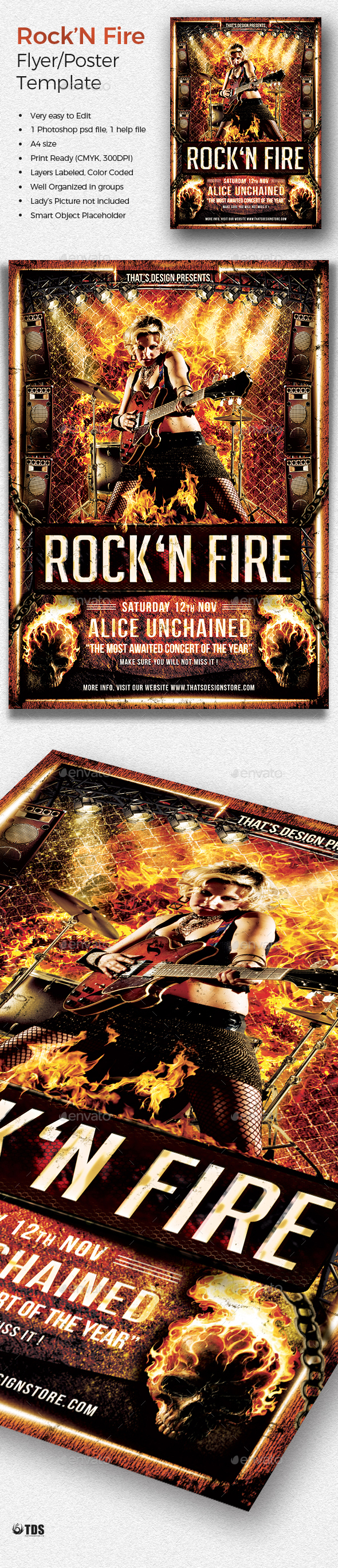 Rock' N Fire Live Flyer Template - Concerts Events