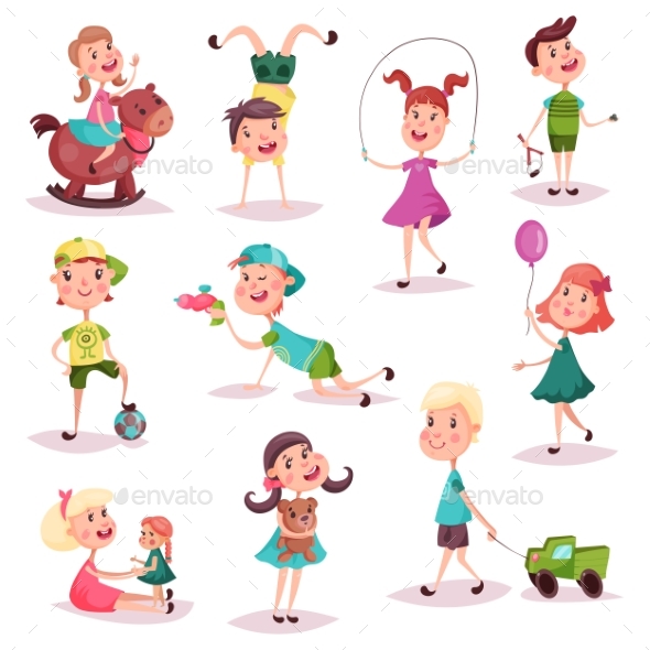 Kids at Playing with Toys and Soccer Ball - People Characters